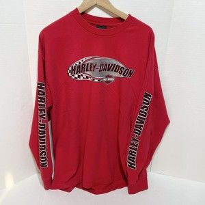 Harley Davidson Long Sleeve Graphic Shirt, XL Red Spellout Rooster Sioux City IA